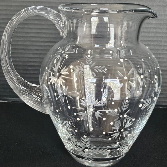 New Gorgeous Celebrations Snowflake Mouth Blown Hand Cut Hand Painted Pitcher - Picture 1 of 12